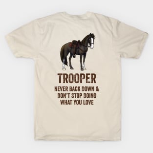 Fancy Forest Farm • Trooper - Never Back Down • Dark Text T-Shirt